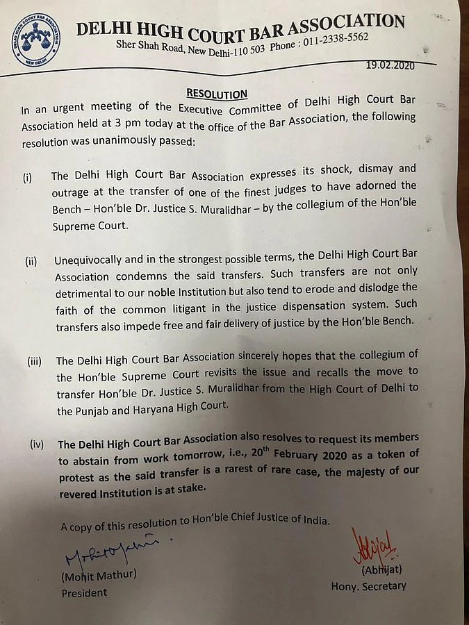 Delhi HC Bar Assn to ‘Strike’ Over Justice Muralidhar’s Transfer