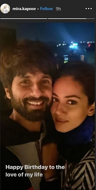 Mira Kapoor uploaded a story on Instagram to celebrate her husband Shahid Kapoor’s birthday. 