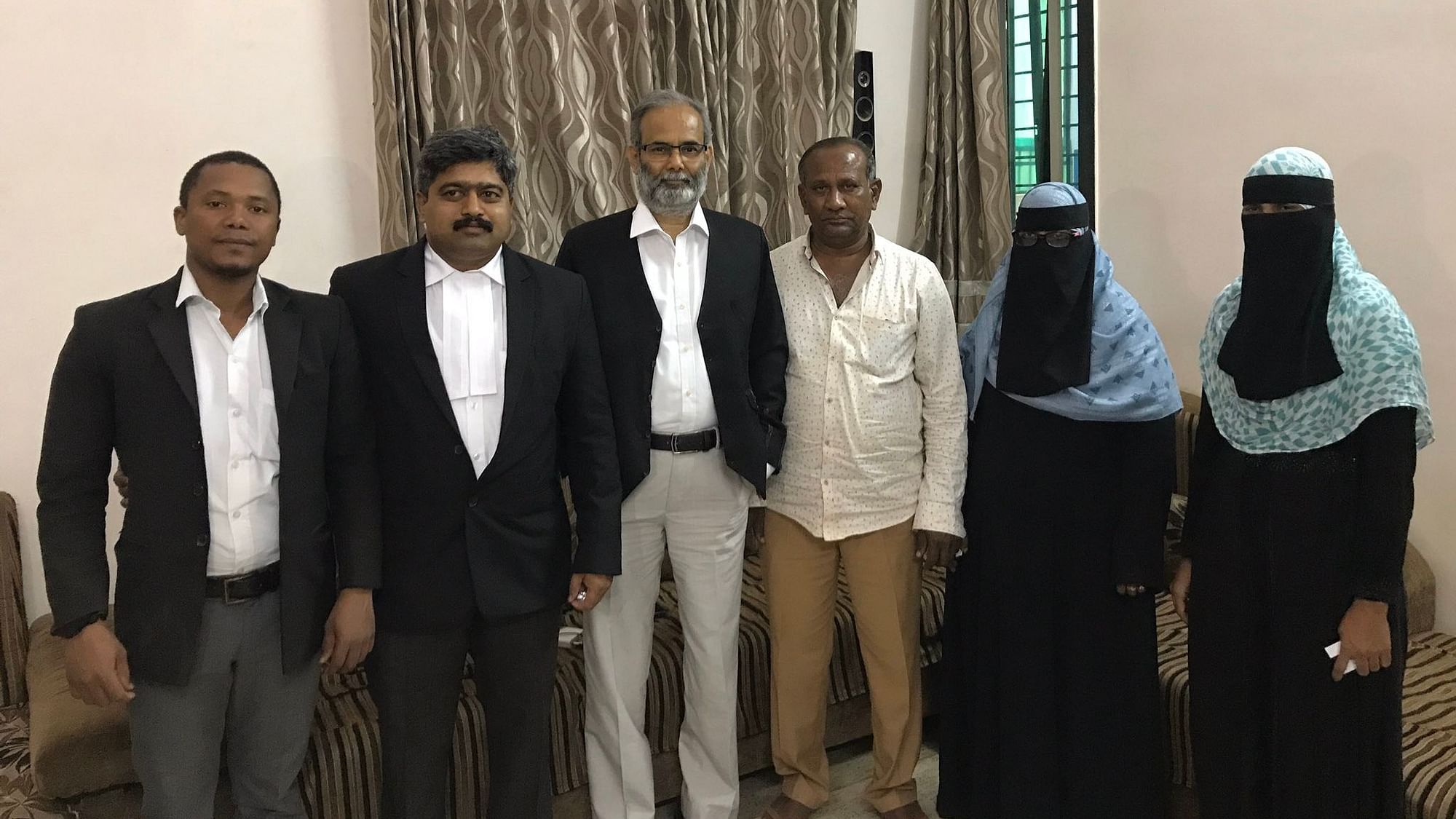 BT Venkatesh, the defense lawyer in the Bidar sedition case, along with his team and the two women he fought to get bail for: Fareeda Begum, headmistress, and single mother, Najbunnisa, after their release.