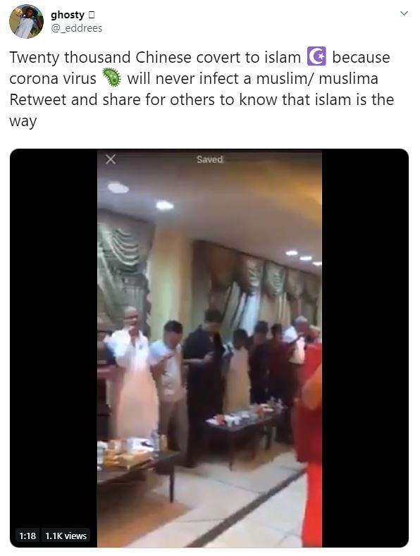 A viral video is being shared to claim that Chinese citizens are converting to Islam to prevent coronavirus. 