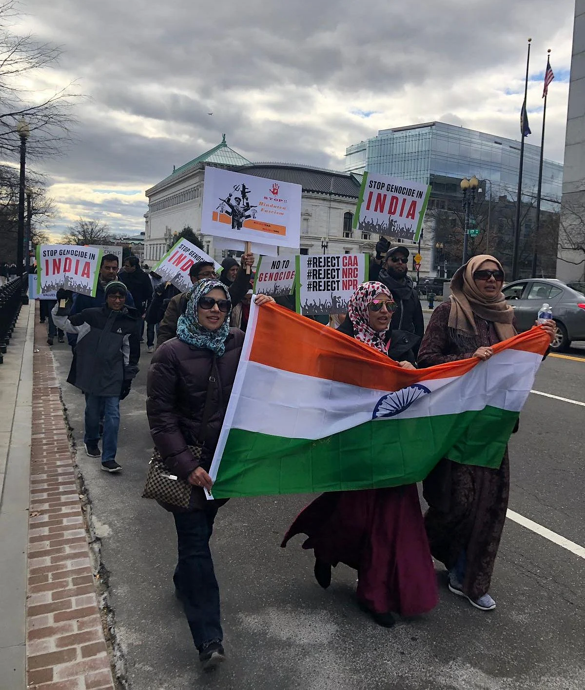 Protesters march down downtown Washington DC on Republic Day