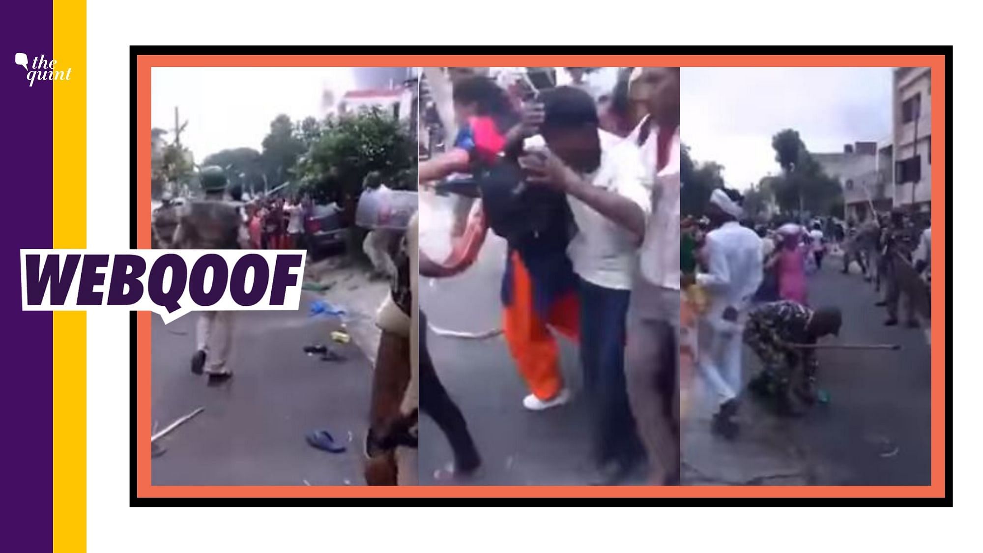 A video which shows police beating people is being shared on Facebook with a claim that it shows police brutality in Kashmir.