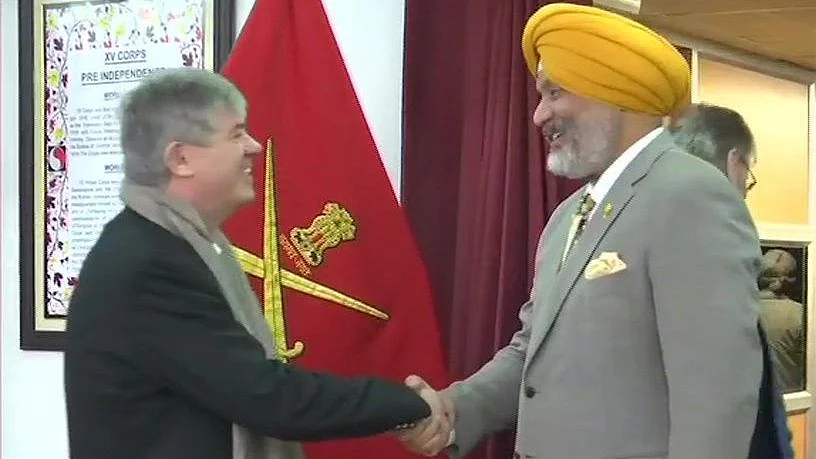 Foreign diplomat with Lt General KJS Dhillon