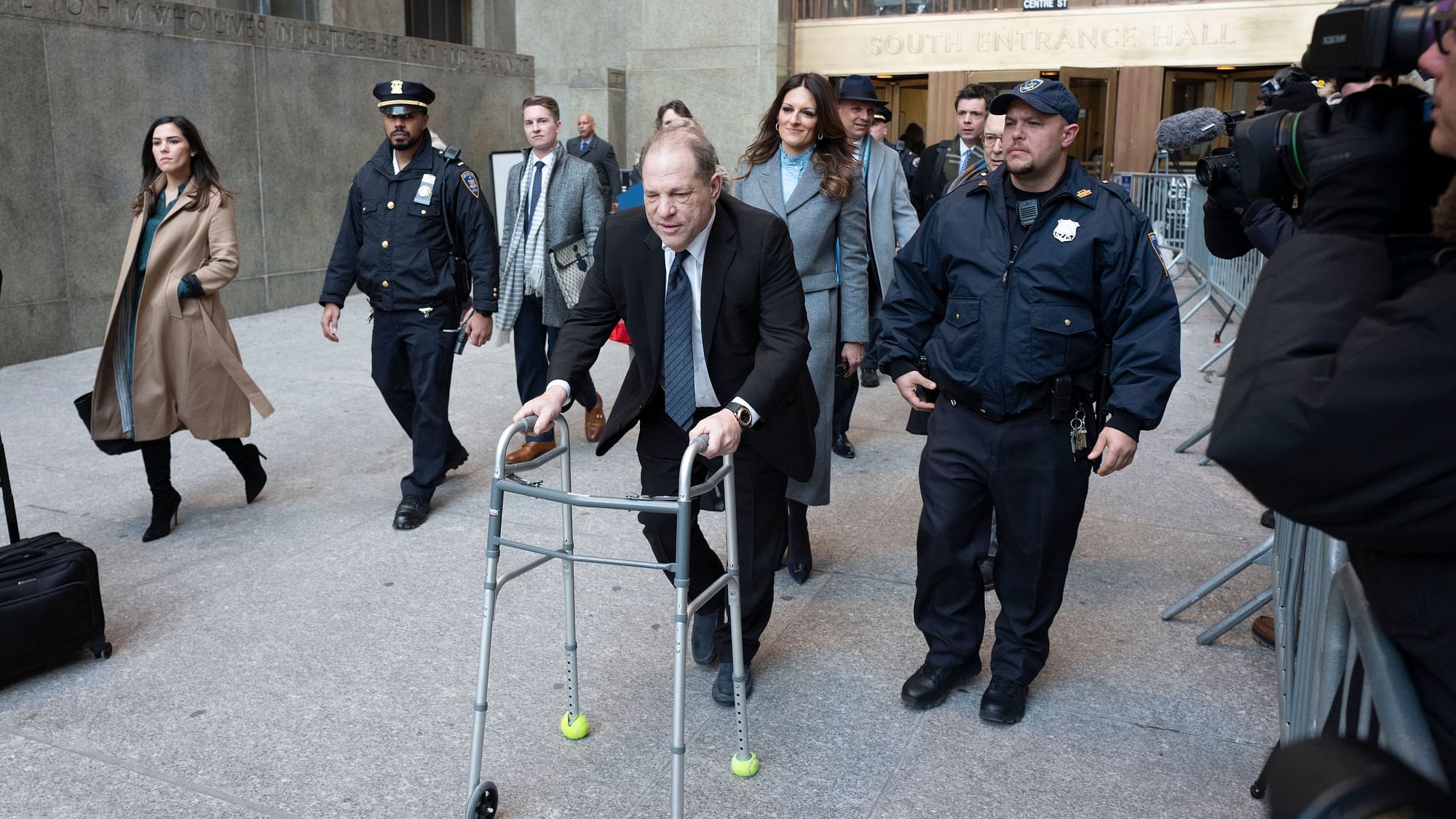 Harvey Weinstein leaves a Manhattan courthouse following a day in his trial on rape and sexual assault charges.