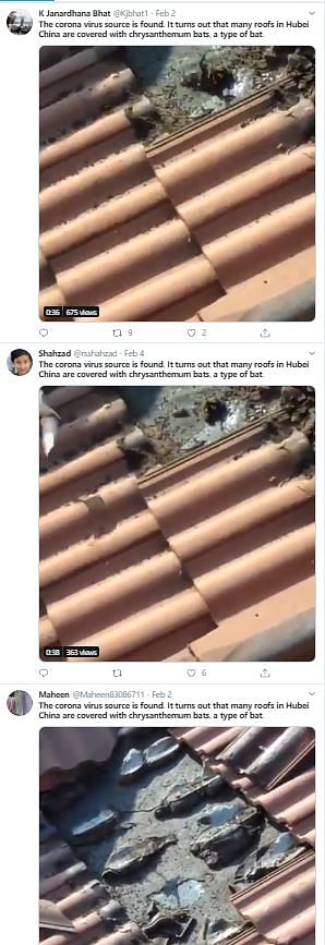 A video of bats under roof tiling has been shared as being from China’s Hubei.