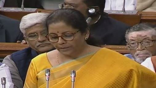 Finance Minister Nirmala Sitharaman presenting the Union Budget for the year 2020 in Parliament.