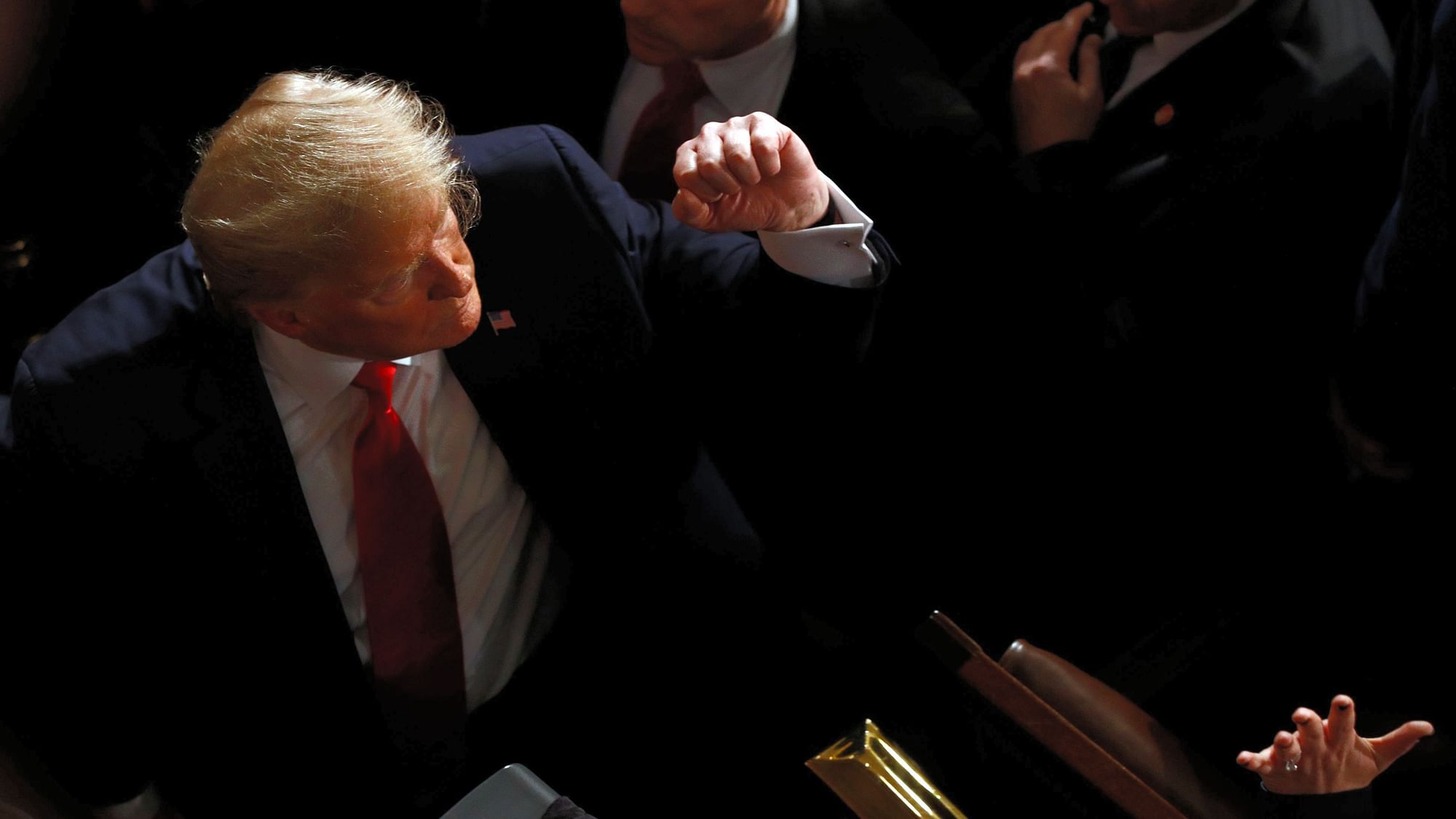 President Donald Trump greets people after delivering his State of the Union address to a joint session of Congress on Capitol Hill in Washington, Tuesday, 4 Feb 2020.