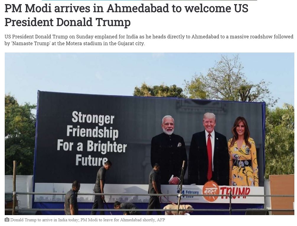 An old photograph of Jashodaben has been morphed on ‘Namaste Trump’ posters displayed in Ahmedabad. 