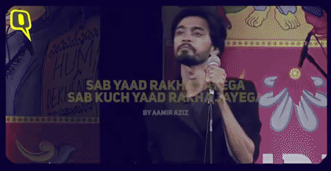 Aamir Aziz delivers a powerful rendition of his poem ‘Sab yaad rakha jayega, sab kuch yaad rakha jayega’.