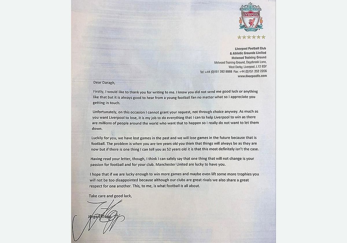 “I hope I have convinced you to not win the league or any other match ever again,” the fan wrote.    