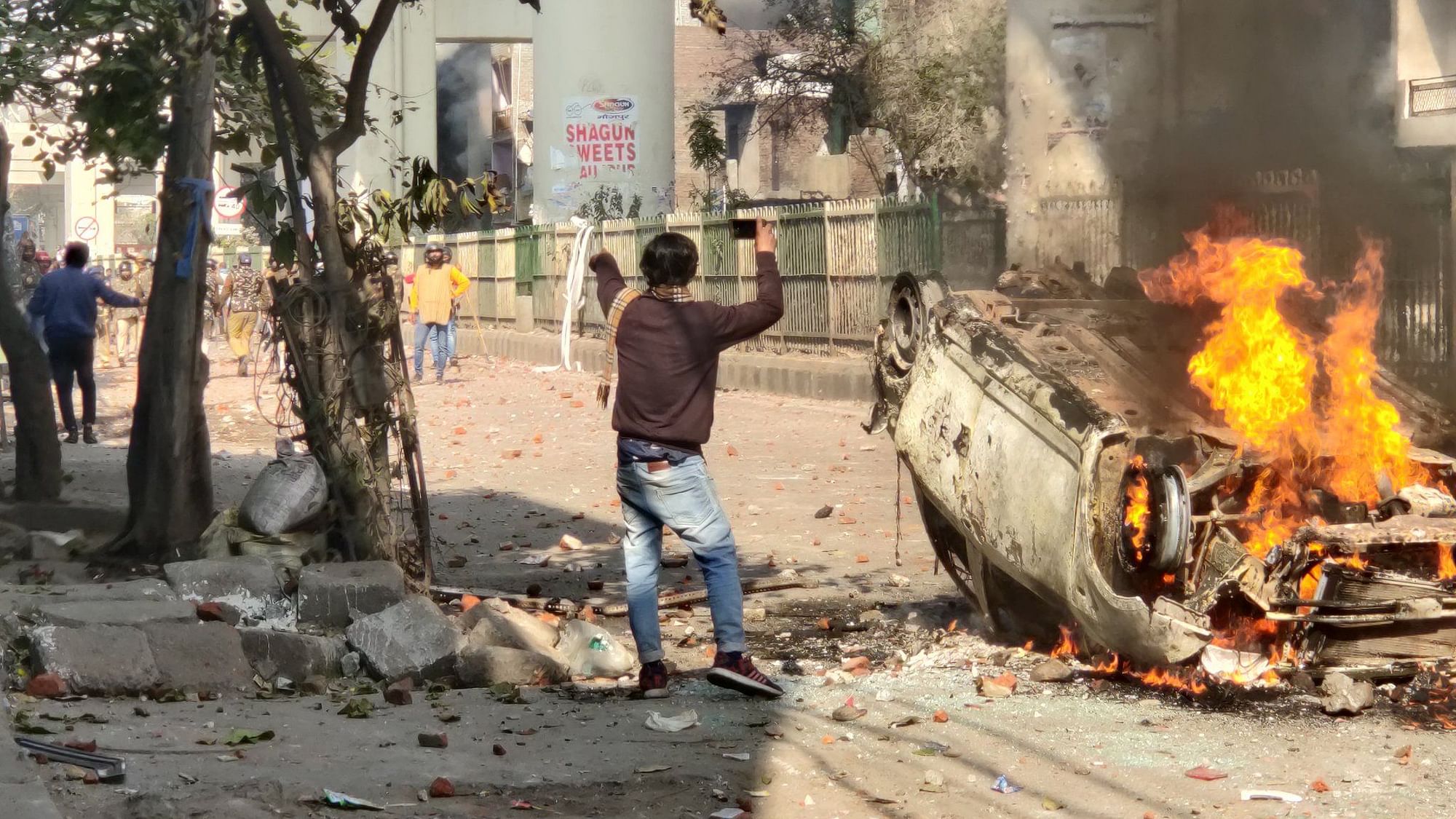 This vehicle was a kind of demarcation between the pro and anti-CAA protesters, during the violence on 24 February, at the Maujpur-Jaffrabad road, in northeast Delhi.