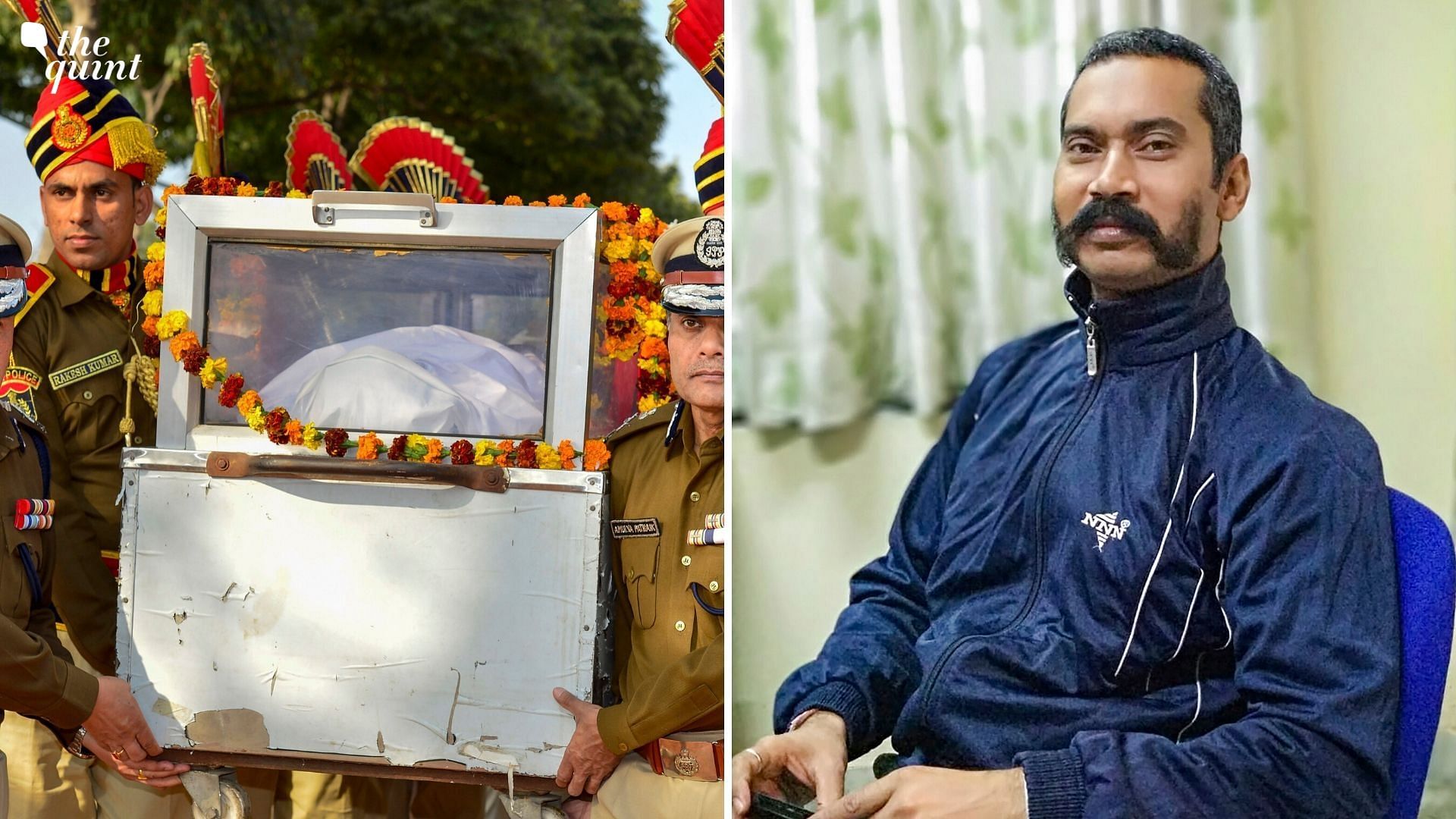 (L-R) Delhi LG Anil Baijal, MoS Home Nityanand Rai and Delhi Police Commissioner Amulya Patnaik pay their respects to the mortal remains of police inspector Ratan Lal (right) at Shaheed Smarak Sthal.