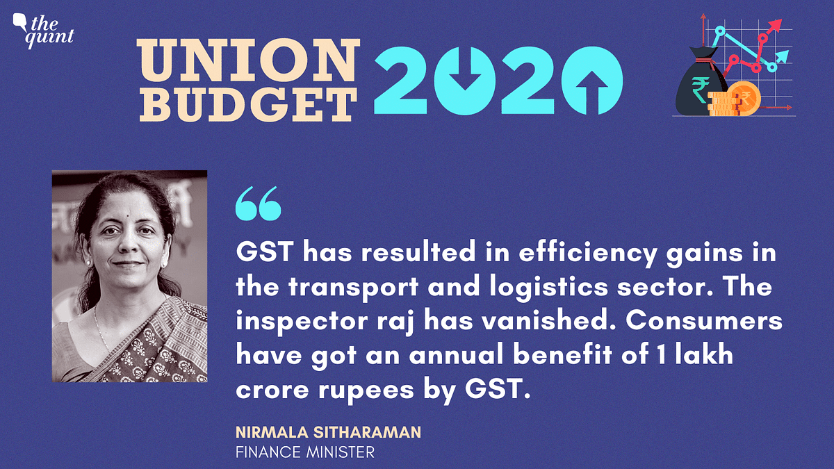 Presenting Budget 2020 in the Parliament, Sitharaman said that the GST “integrated the country economically”.