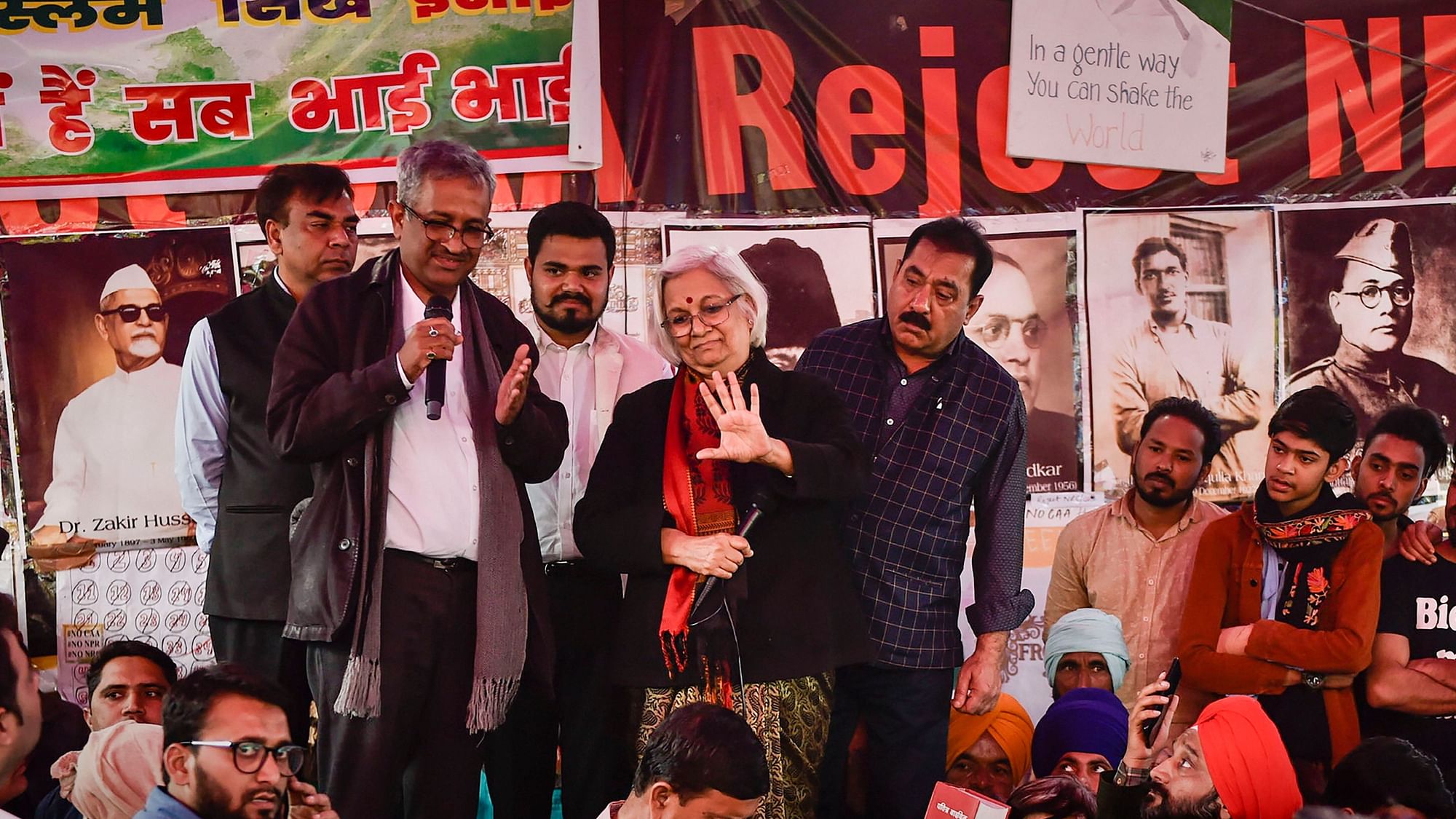 Sanjay Hegde and Sadhana Ramachandran at Shaheen Bagh on Wednesday, 19 February.