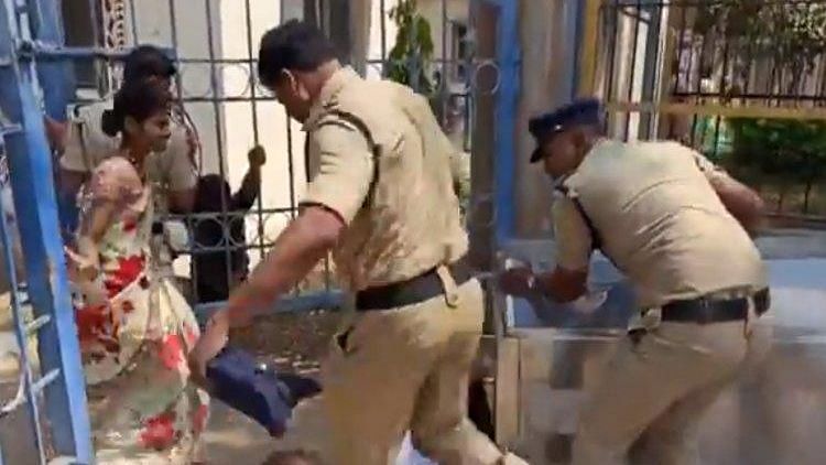 Telangana police caught on video kicking deceased girl’s father.