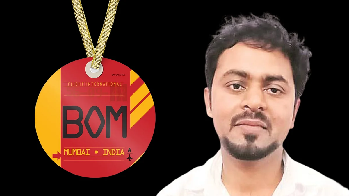 Ganesh Shinde, the man who was beaten up. The ‘BOM’ tag shown here is for representational purposes only and is not the tag that was on Shinde’s luggage.