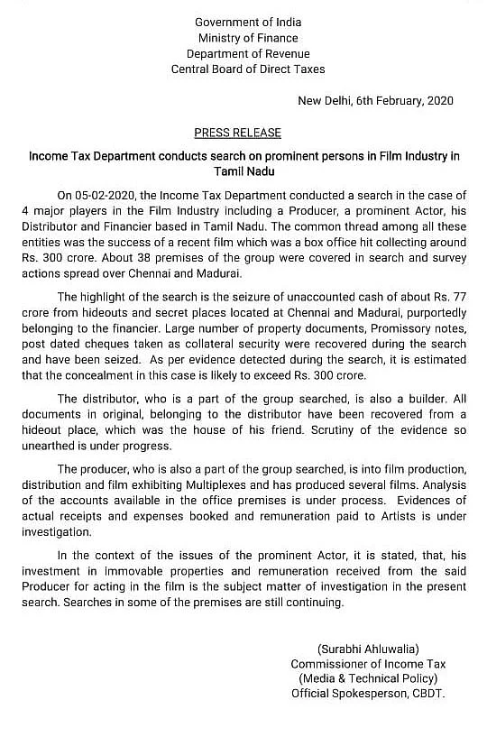Rs 77 Cr Found From Film Financier as I-T Officials Question Vijay