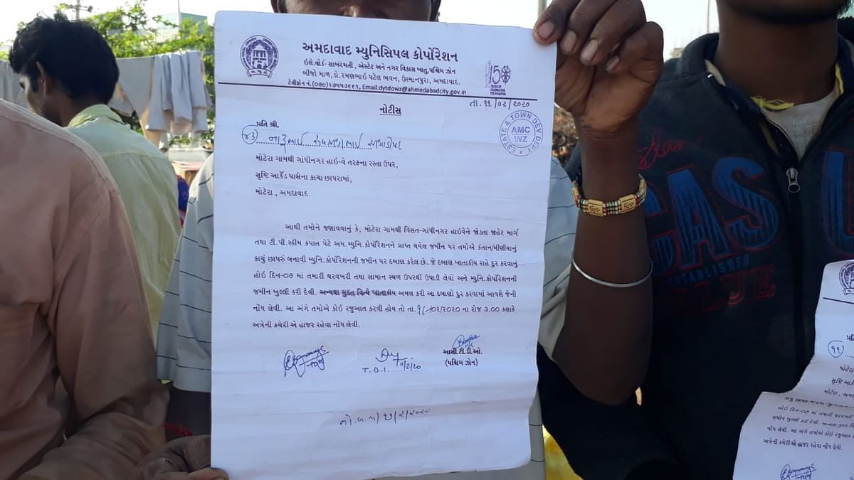 Residents in Ahmedabad’s Motera Basti refused to leave  after being served eviction notices ahead of Trump’s visit