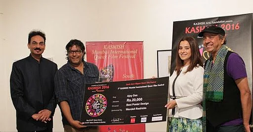Wendell Rodricks with Sridhar Rangayan (extreme right) at the Kashish Mumbai International Queer Film Festival. 