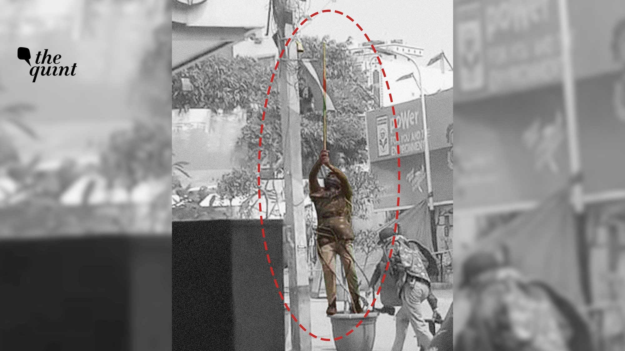 A video clip purportedly shows Delhi Police personnel allegedly breaking a CCTV camera near the Khureji protest.