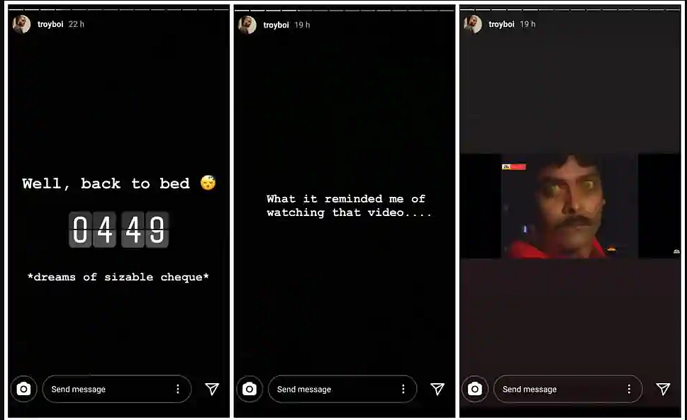 The aforementioned Instagram stories uploaded by TroyBoi 