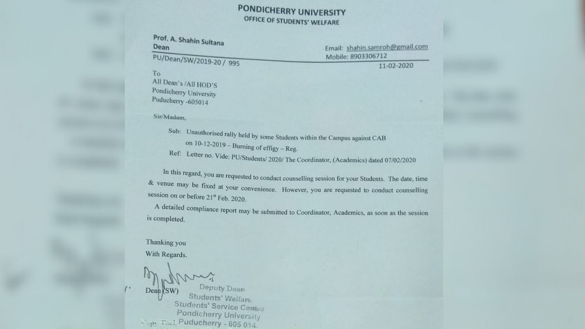 Students of Pondicherry University slam administration for ‘undemocratic circular’ and demand rollback of fee hike.