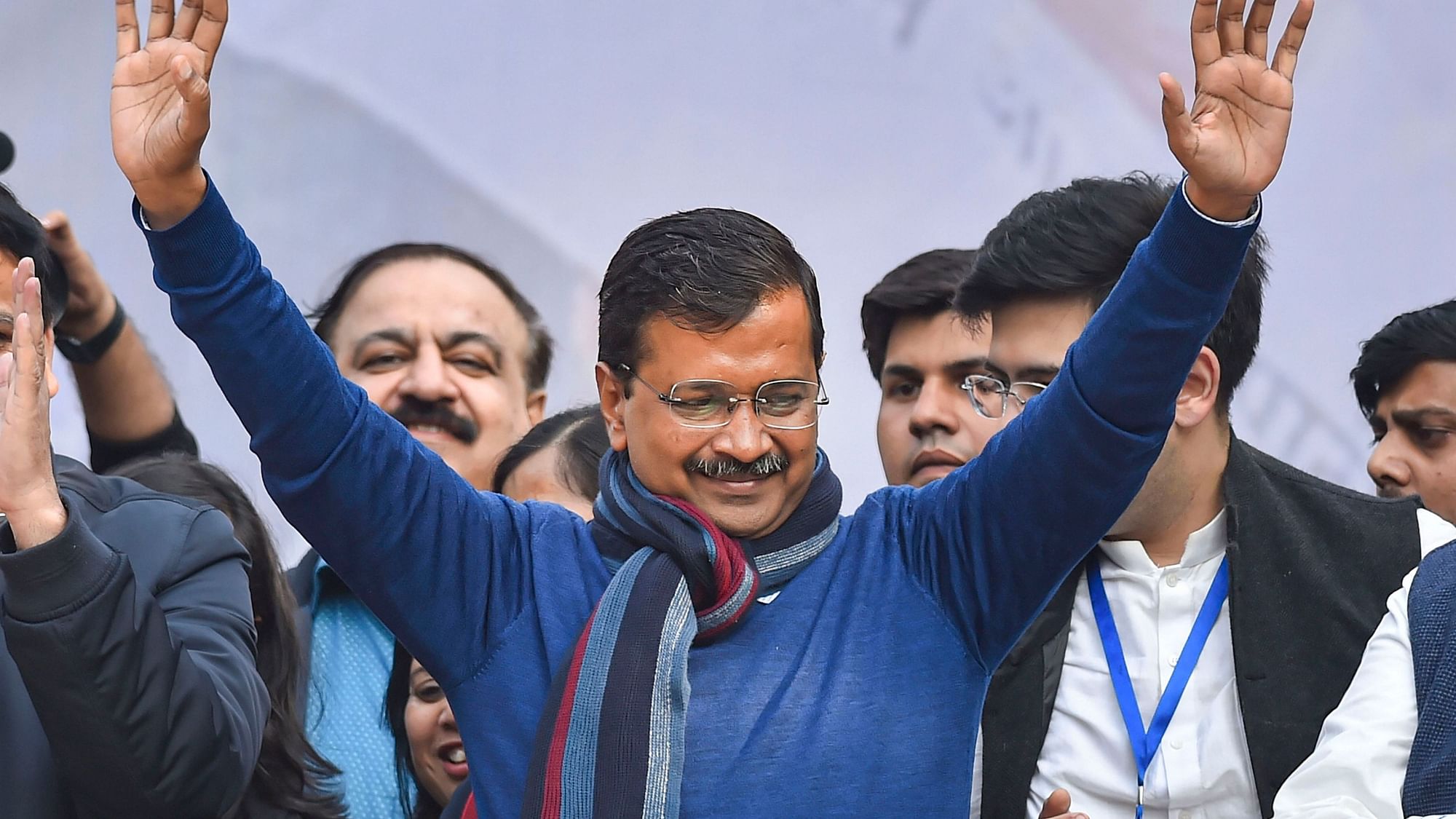 Arvind Kejriwal after securing a win in the Delhi Assembly elections.