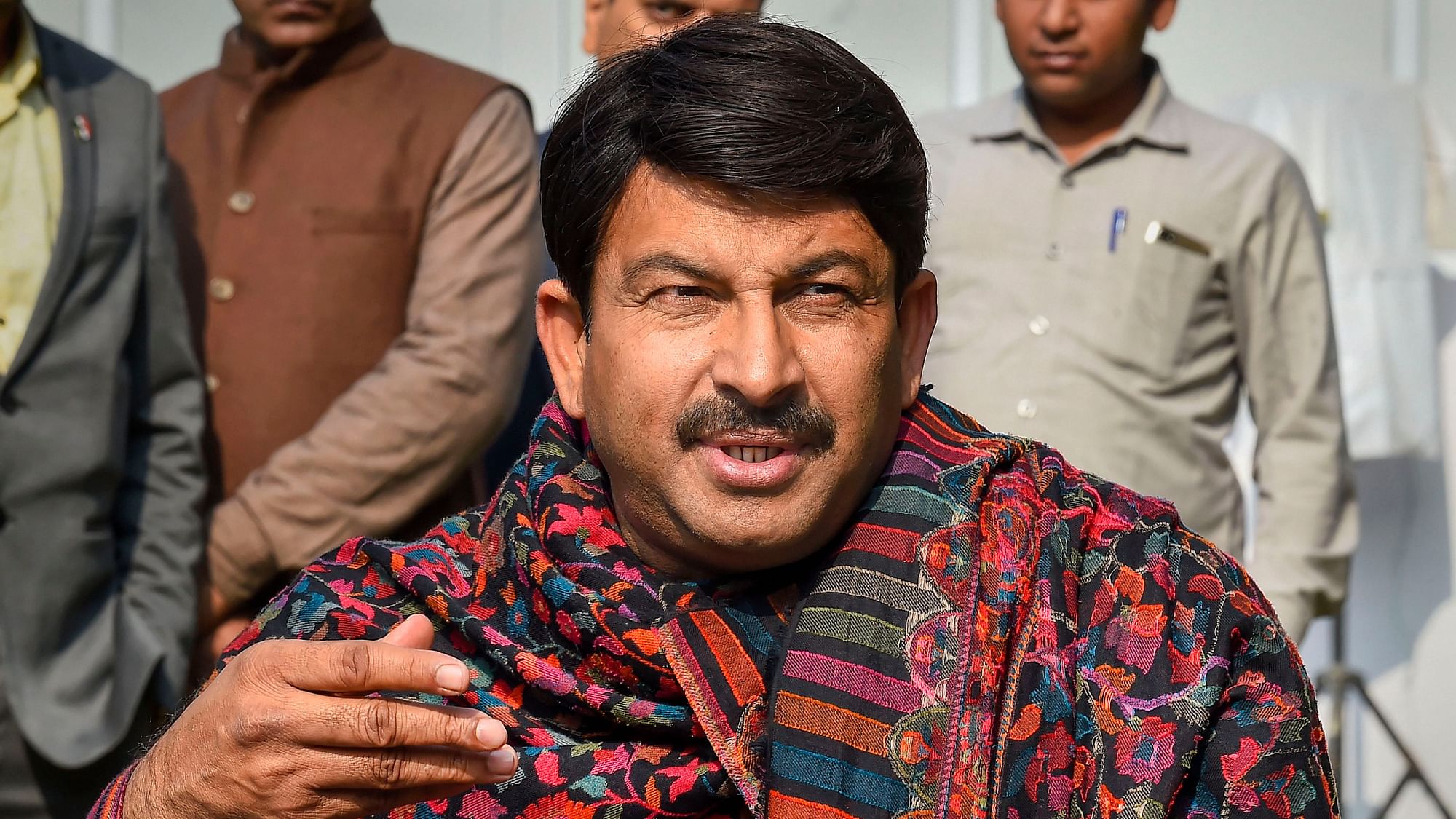 Delhi BJP Chief Manoj Tiwari speaks to the media at his residence as counting of votes for Delhi Assembly election begins.