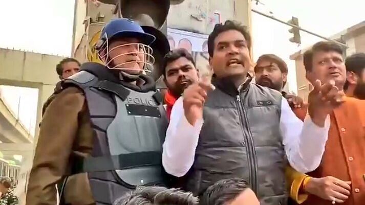 BJP leader Kapil Mishra addressing a crowd at Majpur Chowk, New Delhi.