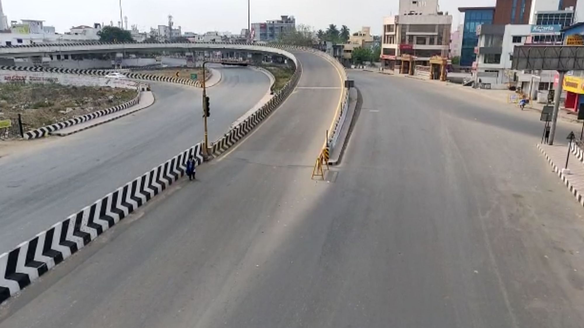 The streets in Chennai wear a deserted look due to the lockdown.