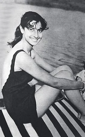 Tanuja wearing a swimsuit in Chand and Suraj (1965).