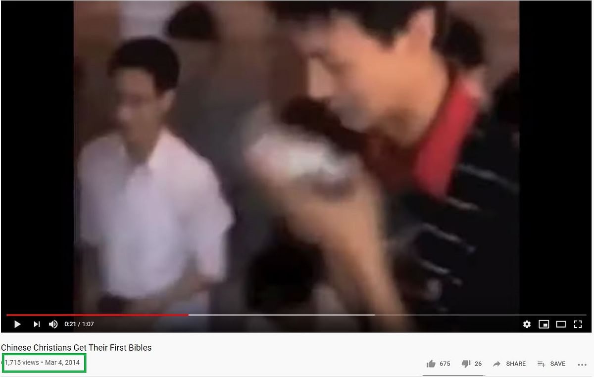 The video is as old as 2014 and purportedly shows Chinese Christians crying as they receive Bibles.