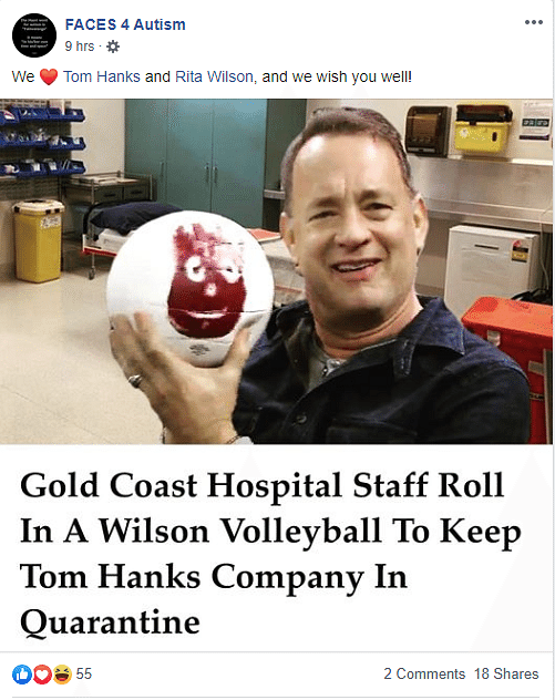 Tom Hanks was seen holding the volleyball seen in the viral image at a New York Rangers game in 2015.