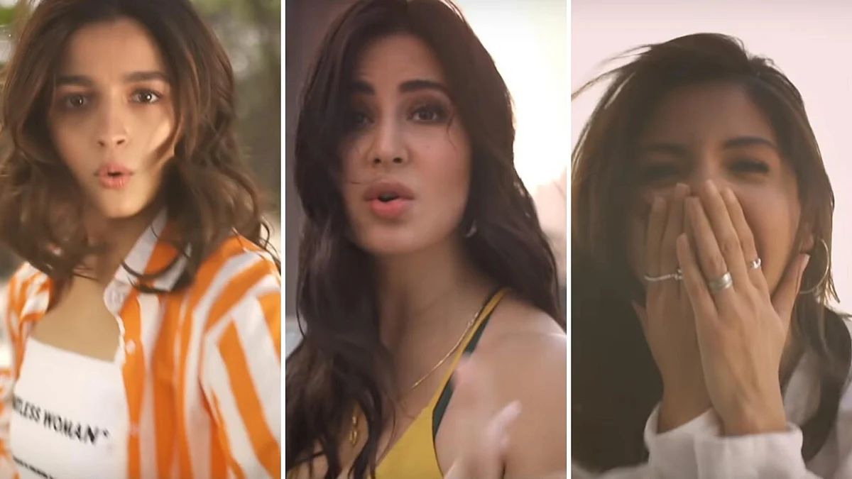 Alia Bhatt, Katrina Kaif and Anushka Sharma in Angrezi Medium’s new track ‘Kudi Nu Nachne De’. 
