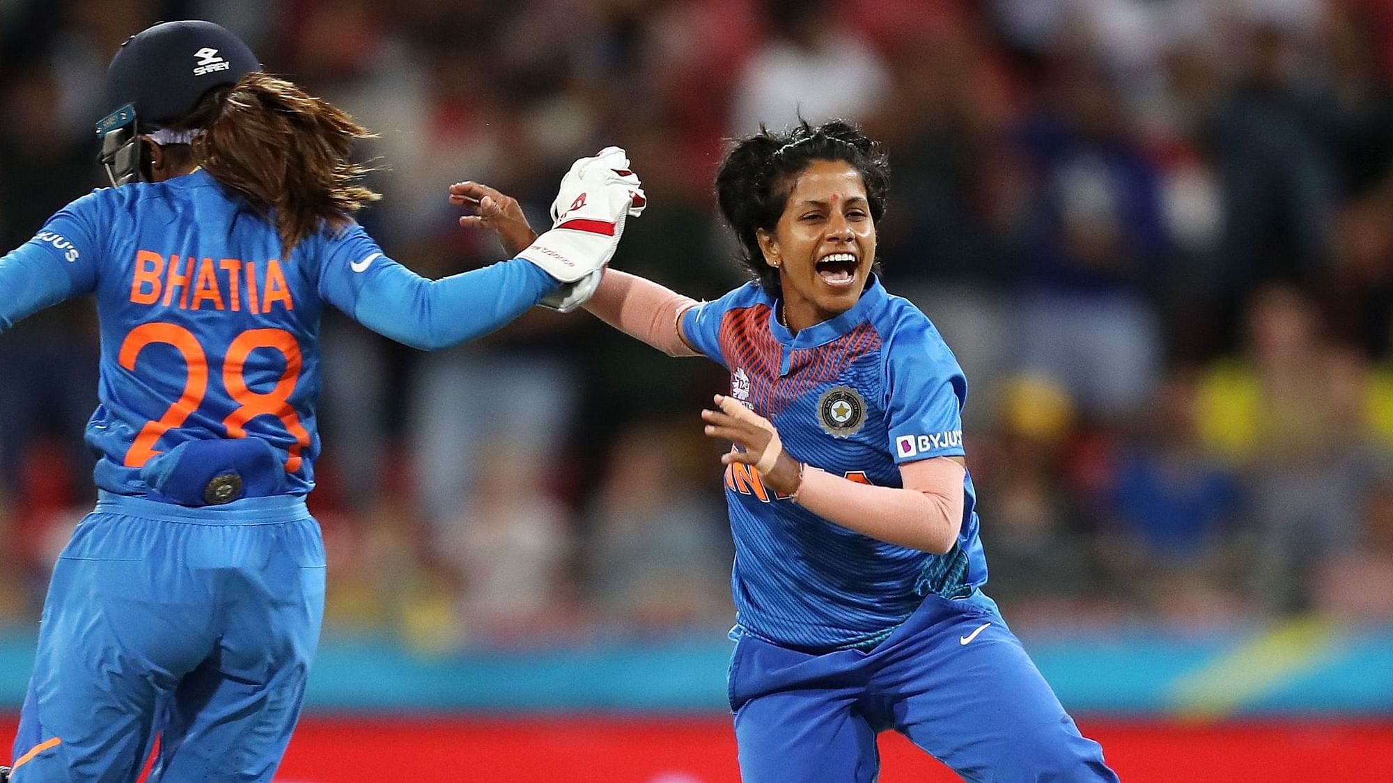 Poonam Yadav celebrates a wicket during India’s T20 World Cup win over Australia.