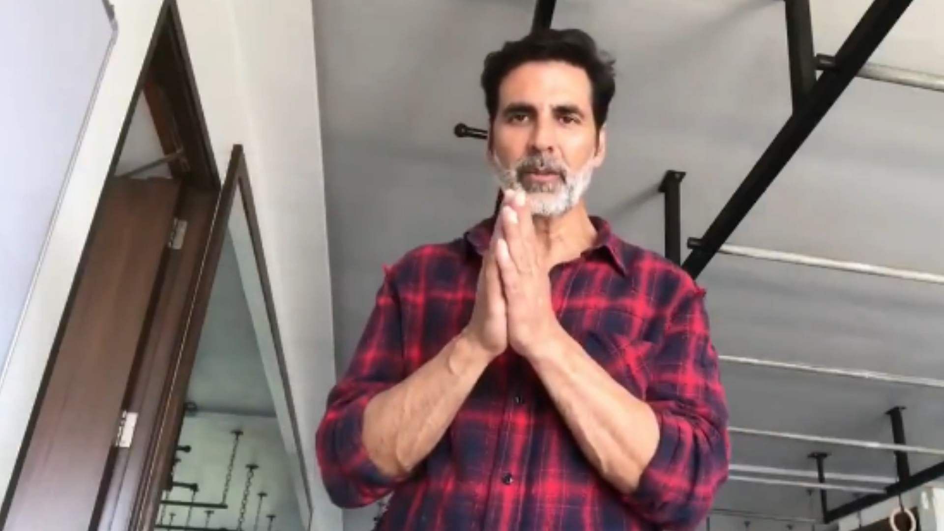 Akshay Kumar has posted a video message begging fans to stay indoors.