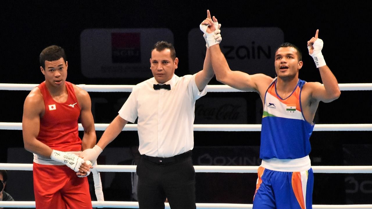 Vikas Krishan (in blue), a world and Asian medallist, was to take on Jordan’s Zeyad Eashash in the summit clash.