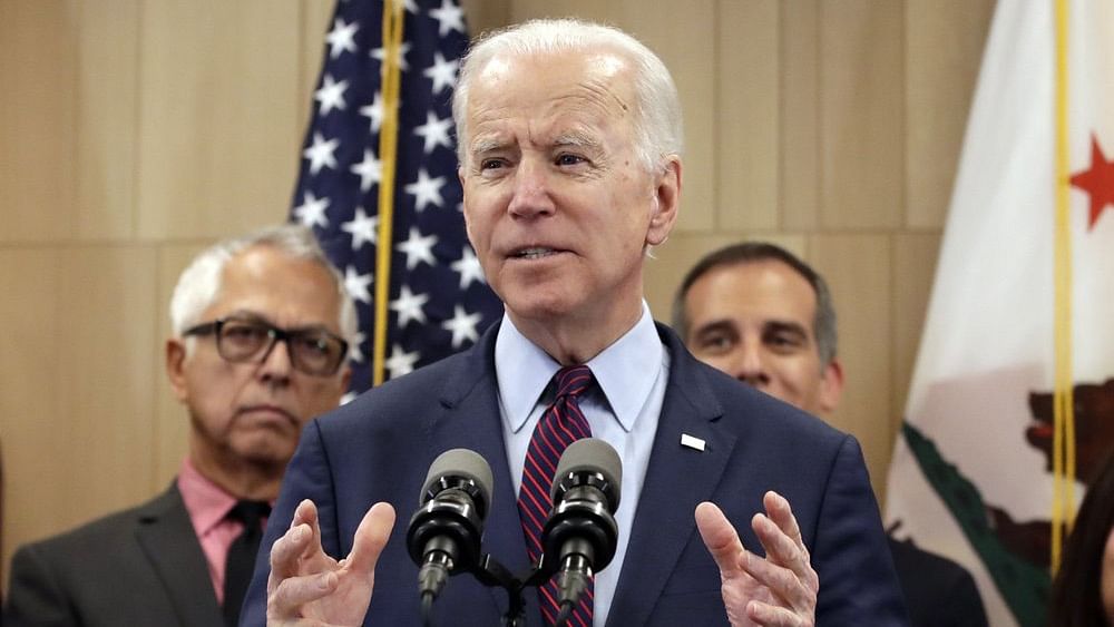 Democratic presidential candidate former Vice President Joe Biden speaks Wednesday, 4 March in Los Angeles.