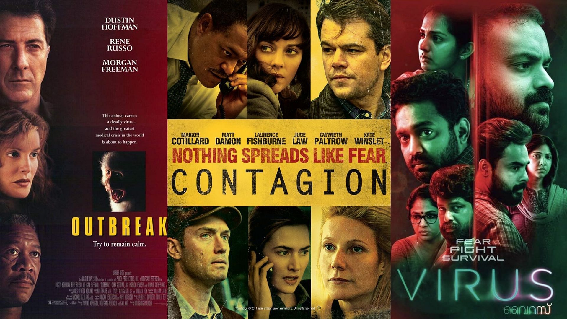 Posters of <i>Outbreak, Contagion </i>and <i>Virus.</i>