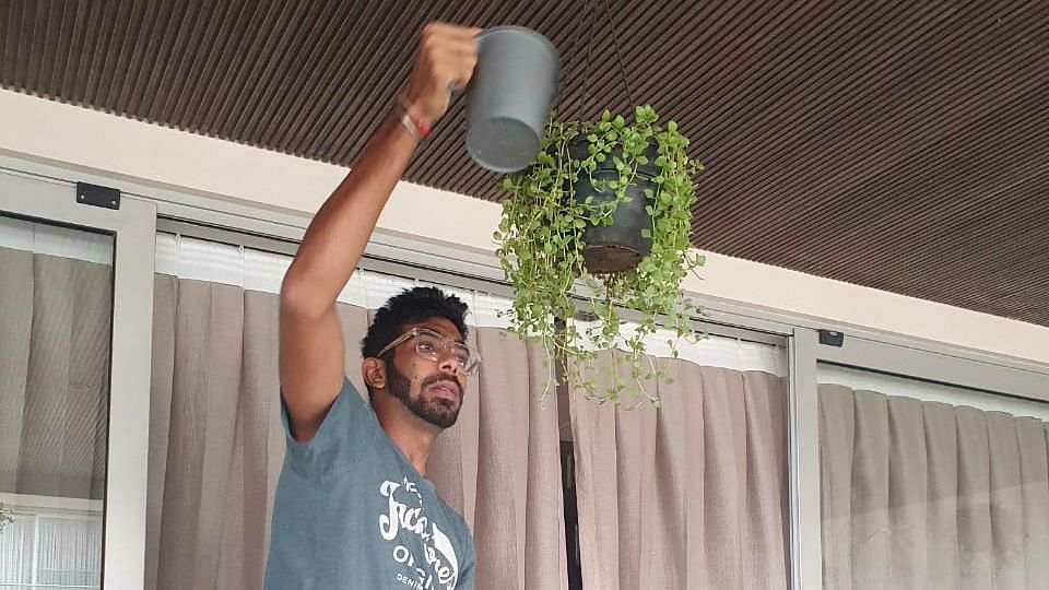 Jasprit Bumrah shared pictures of him tending to plants at his house.