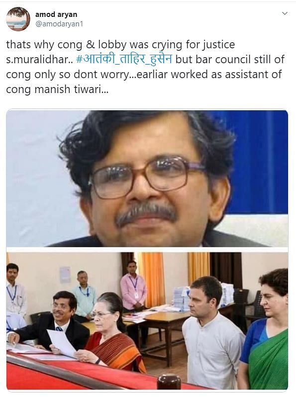 Multiple posts have been  shared  to claim that Justice Muralidhar worked as Congress MP’s assistant.