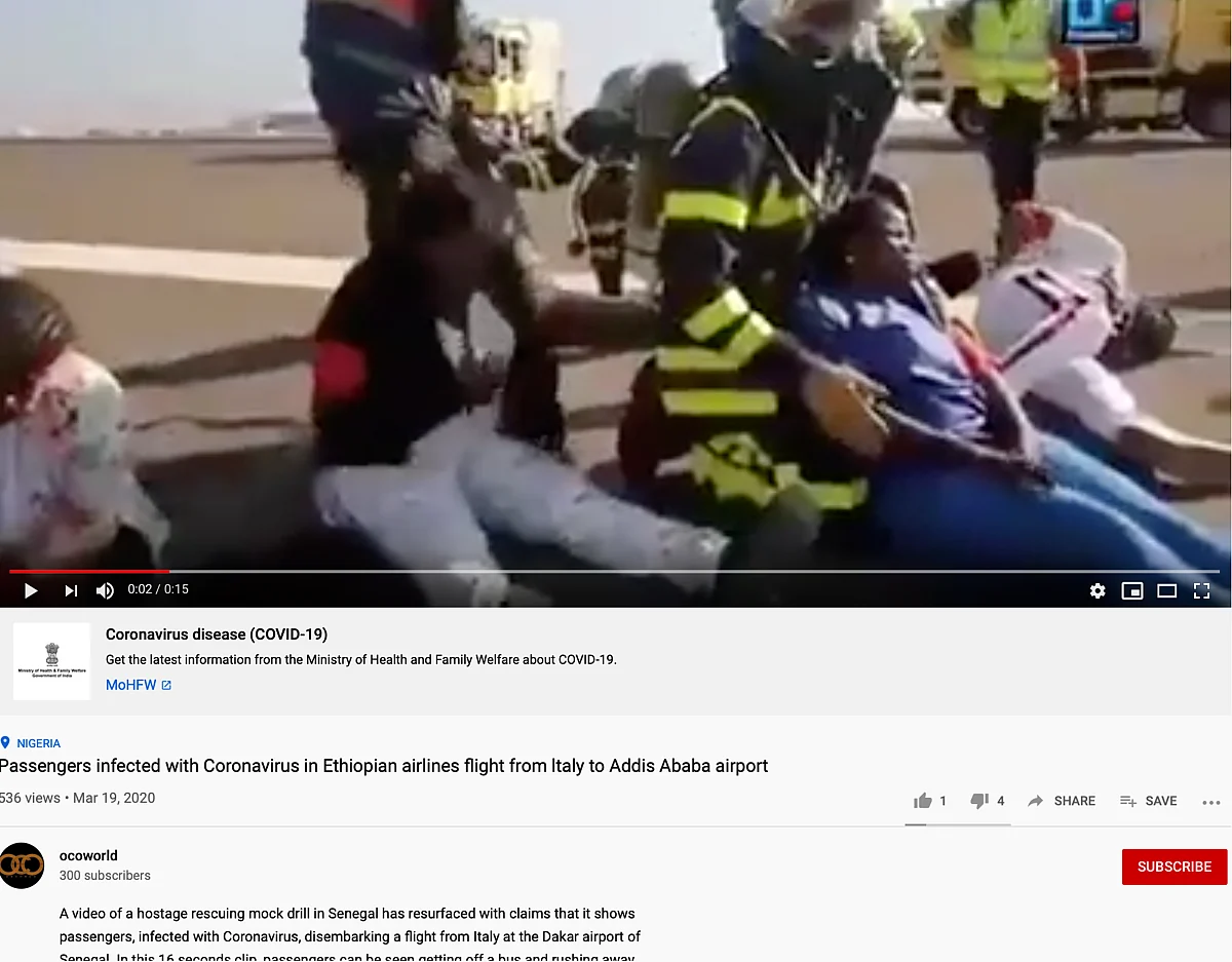 The description reads that the video is actually of a mock drill. 