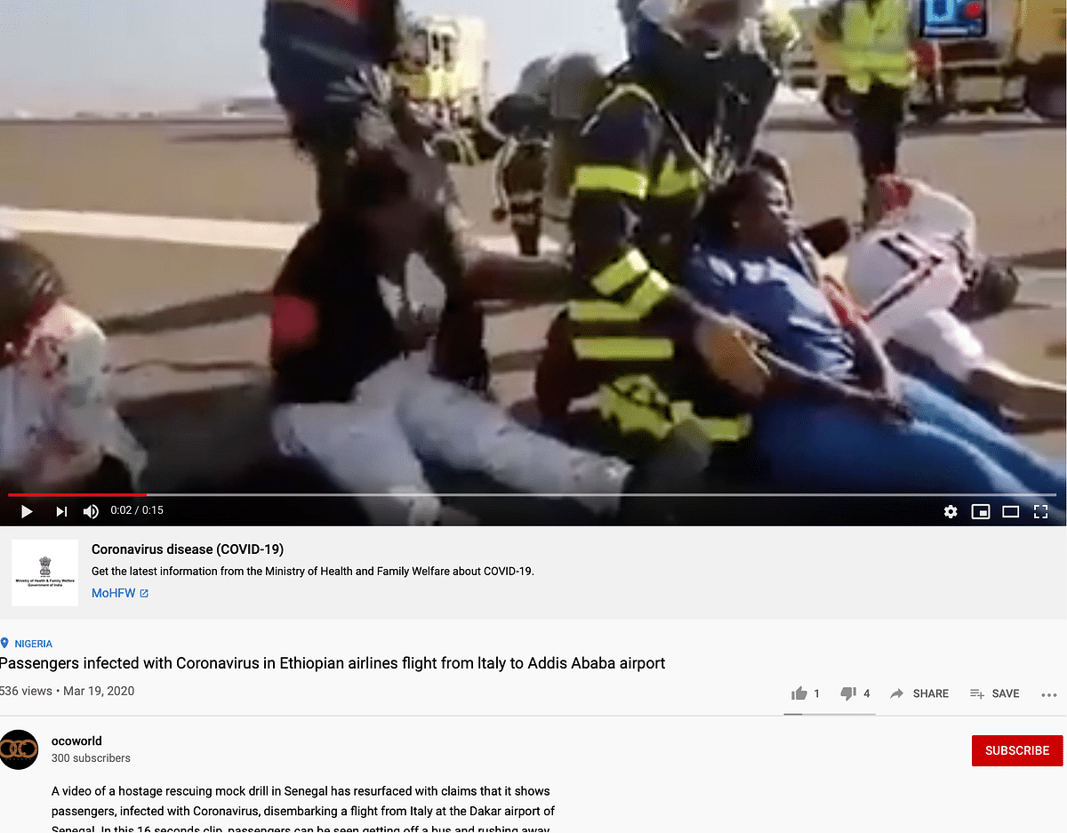 The visuals actually pertain to a mock rescue drill that took place at Blaise Diagne Airport back in November 2019.