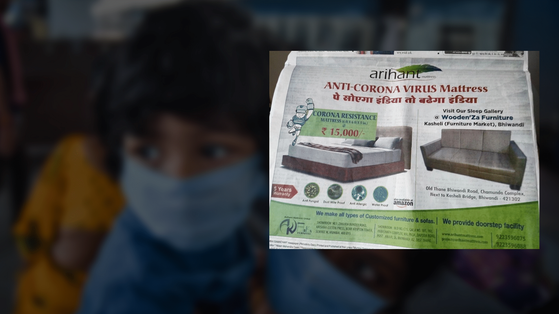FIR over ‘coronavirus-curing’ mattress advertisement.