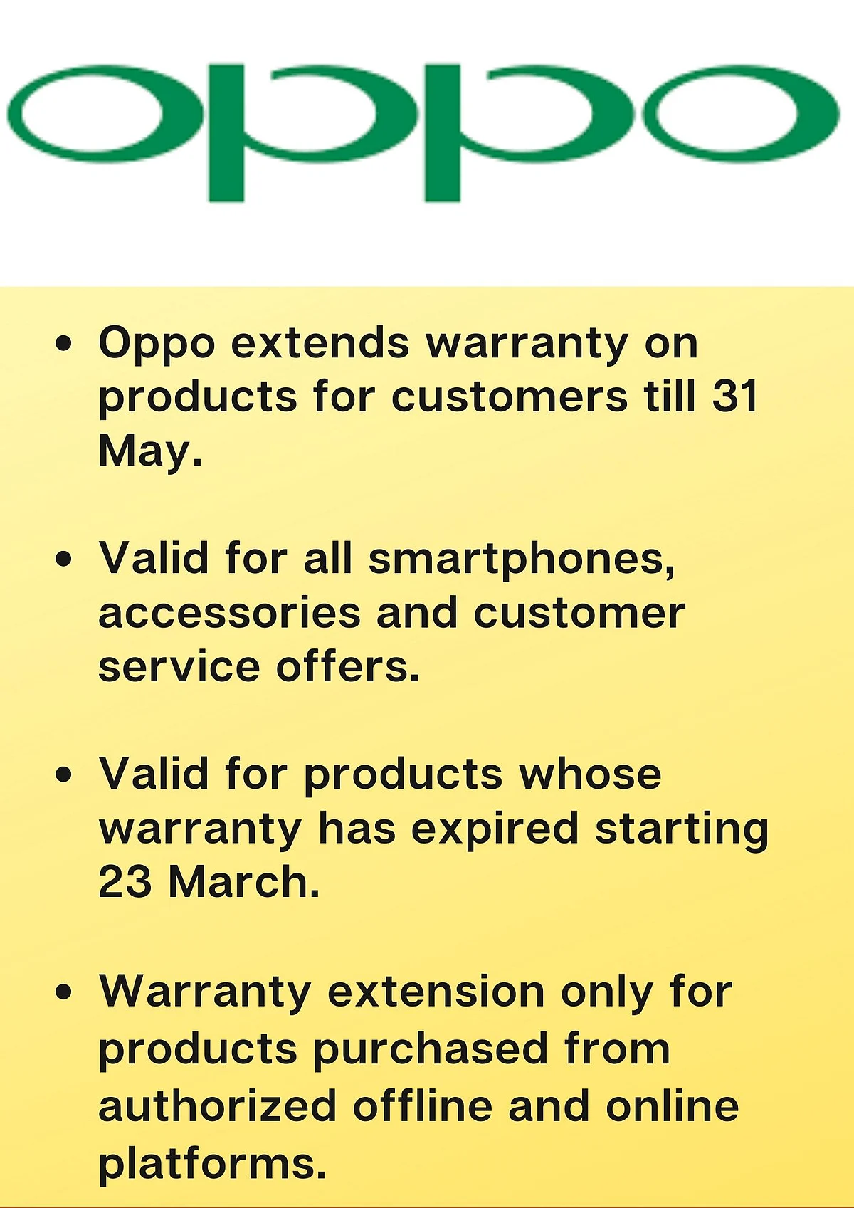 The extended warranty offer is across all Oppo products.