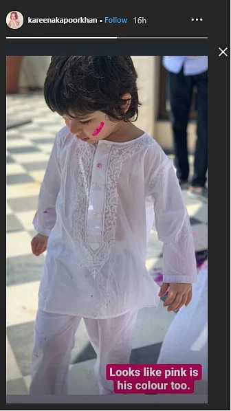 Taimur Ali Khan in a white kurta-pyjama.