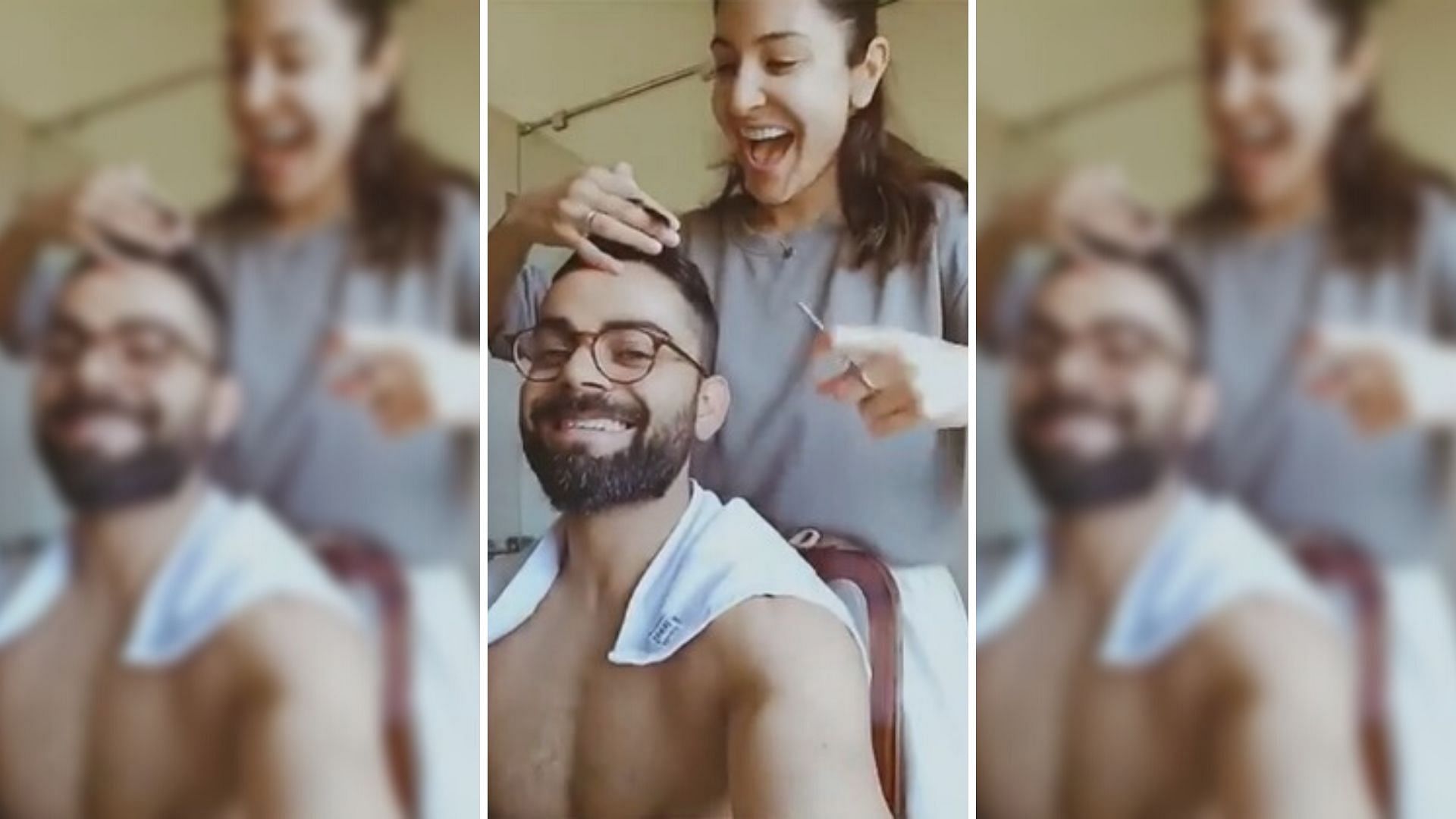 Anushka Sharma posted a video of Virat getting a haircut on Instagram.&nbsp;