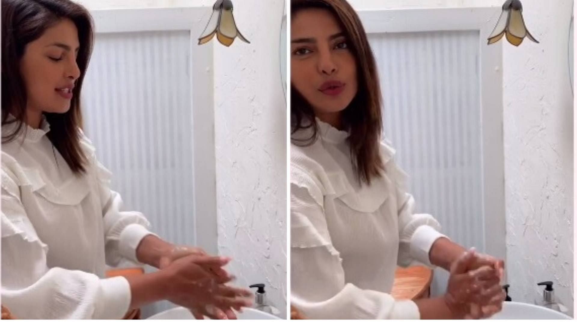 Priyanka Chopra posted a video of herself washing hands on Instagram.&nbsp;
