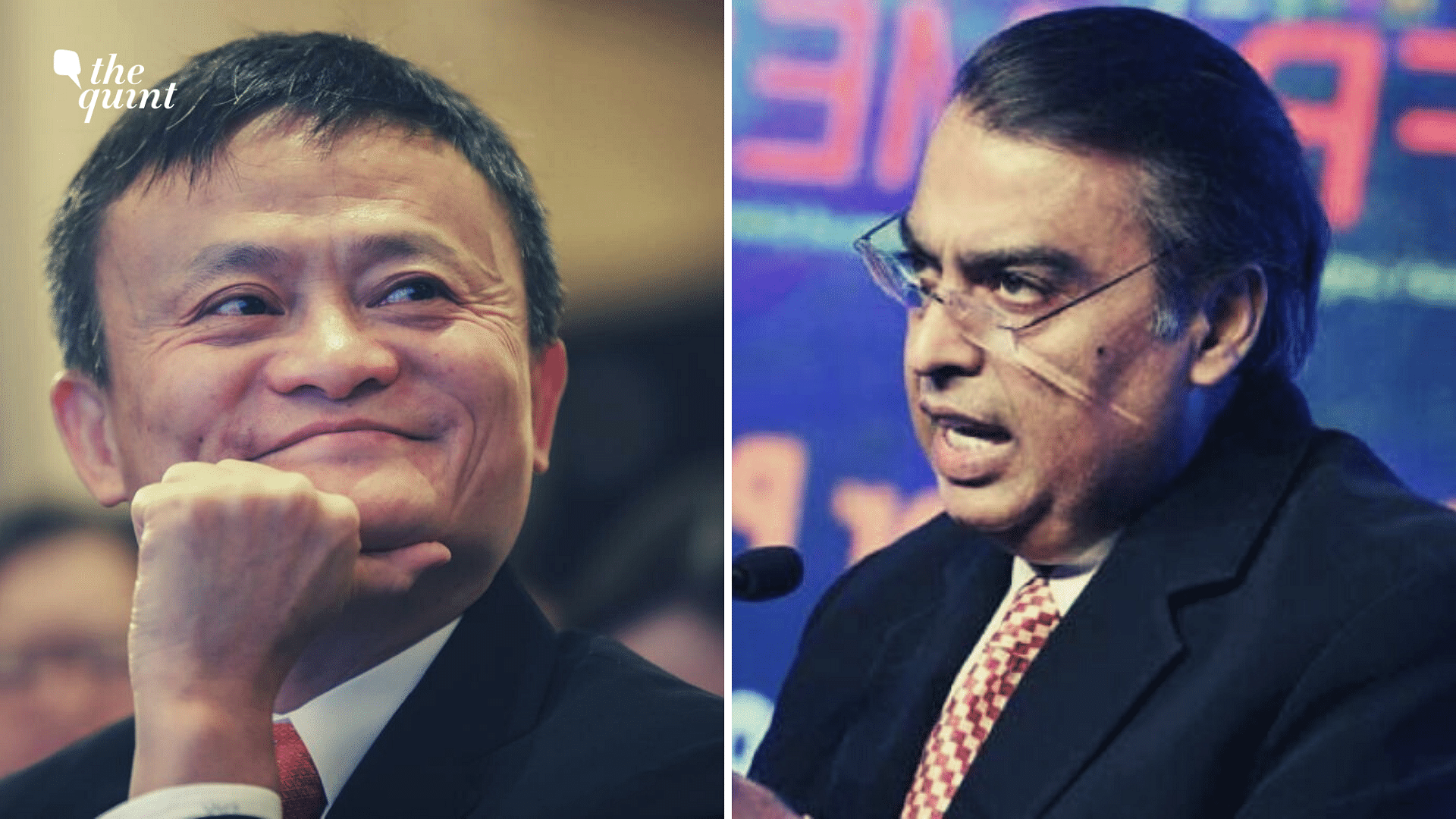 Jack Ma, founder of e-commerce major Alibaba Group, (left) and Reliance Industries Chairman Mukesh Ambani (right).