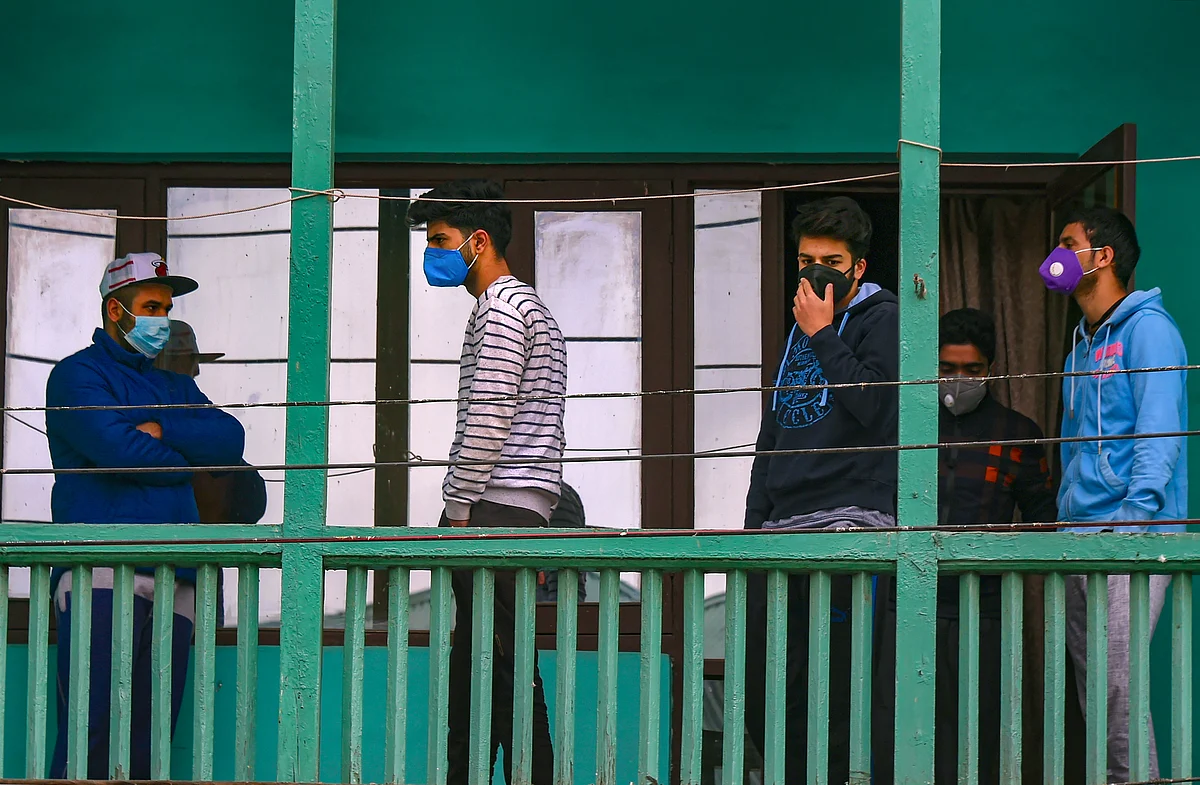 Students who recently returned from the Covid-19 hit countries at a quarantine facility, to mitigate the spread of coronavirus, in Srinagar.